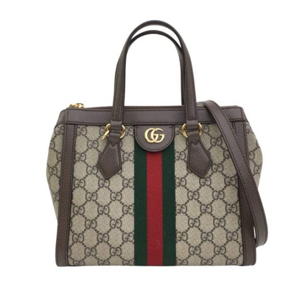 Gucci Beige and Brown Satchel with Red and Green Stripe
